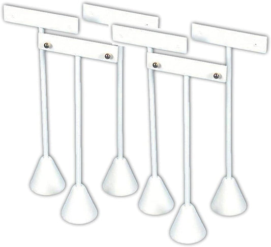 6 Earring T Stand White Leather Showcase Display 5.75" Value Pack