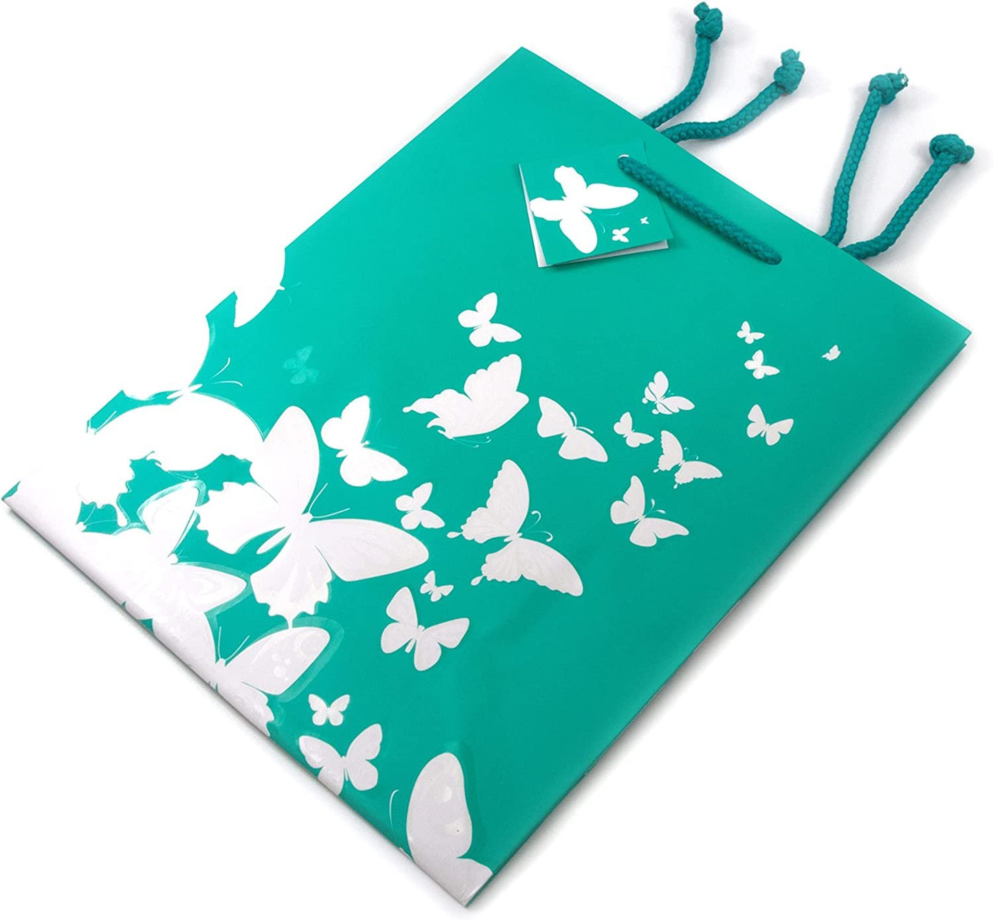 N’icePackaging – 10 Qty – Teal-Green w/White Butterfly Print Paper Tote Gift Bags – For Birthdays/Holidays/Parties/Gifts/Sales/Showers/Special Occasions – 4 Sizes