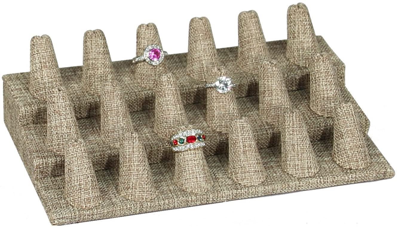 N'ice Packaging Showcase Finger Ring Display Finger Multi-Ring Jewelry Stand Burlap, 18 Finger 8.25"x4.75"x2.5"H