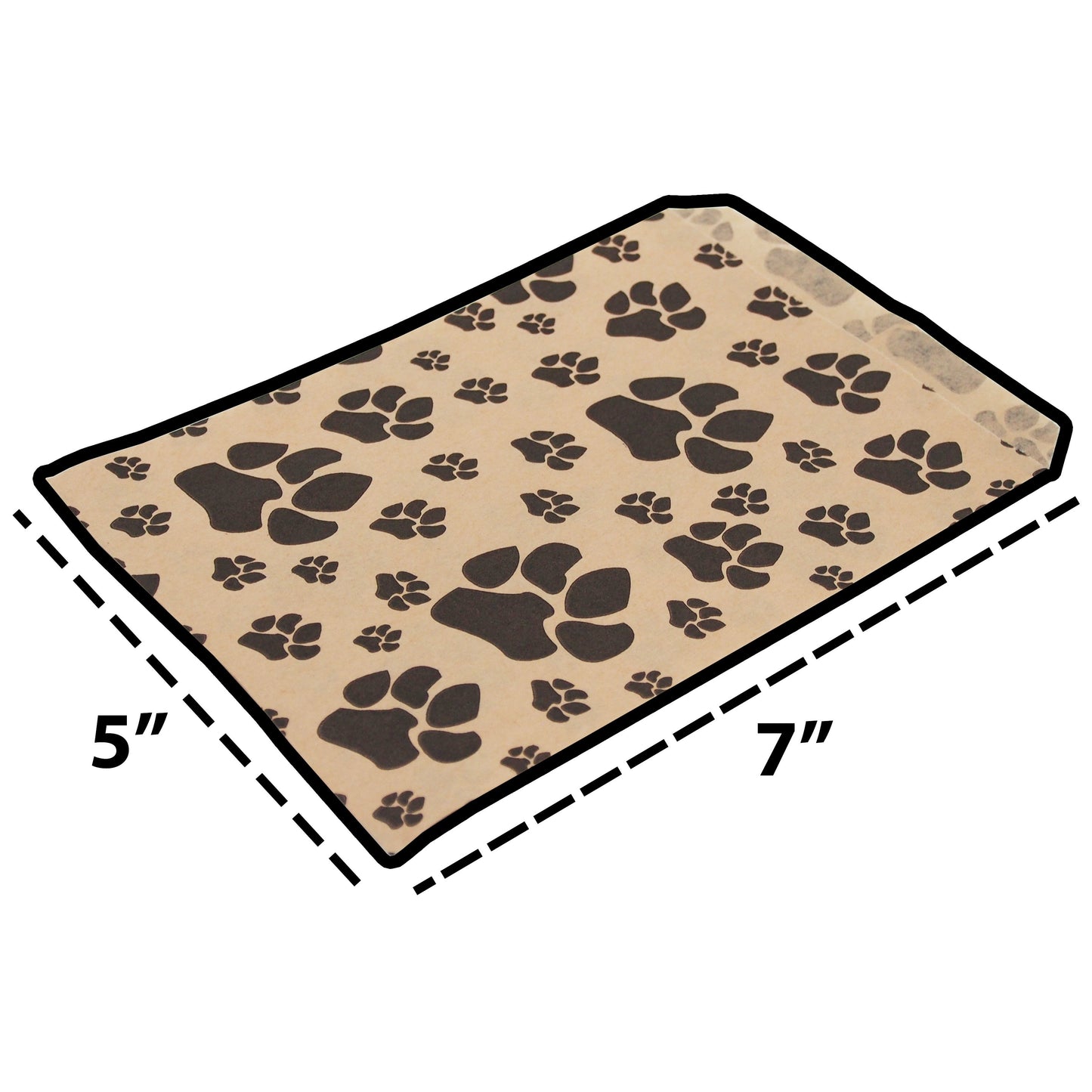 100 White or Brown Bags/Pack of our Decorative Flat Paper Gift Bags - Paw-Print Pattern for Sales/Treats/Parties Cookies/Gifts