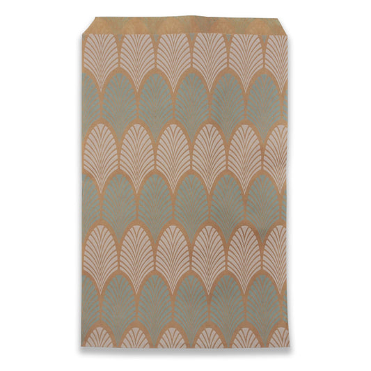 N'icePackaging - Decorative Flat Paper Gift Bags - Baby-Blue Leaf Pattern on Brown Kraft Bags - 20/50 / 100/200 / 300 Qty