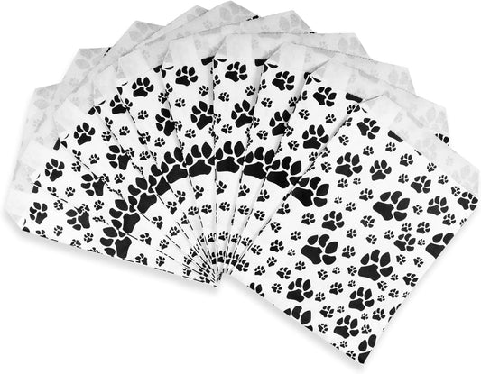 100 Quantity 4” x 6” Flat Plain Paper or Patterned Decorative Bags - for Sales Merchandise/Candy/Cookies/Party Favors/Pens/Gifts - N'icePackaging (White Paw Print, 4" x 6")