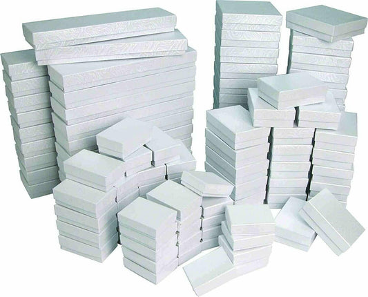 100 Qty Mixed White Swirl Cotton Filled Gift Boxes - 5 Sizes