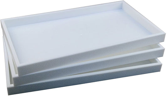 3-Piece 1-Inch Deep White Full Size Plastic Stackable Jewelry Tray 14 3/4 X 8 1/4 X 1H