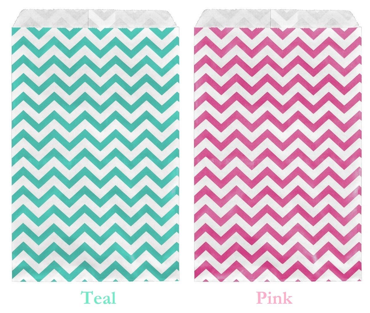 100 Bags/Pack - Flat Mixed Chevron Paper Bags for candy, cookies, merchandise, pens, Party favors, Gift bags, and promotional bags