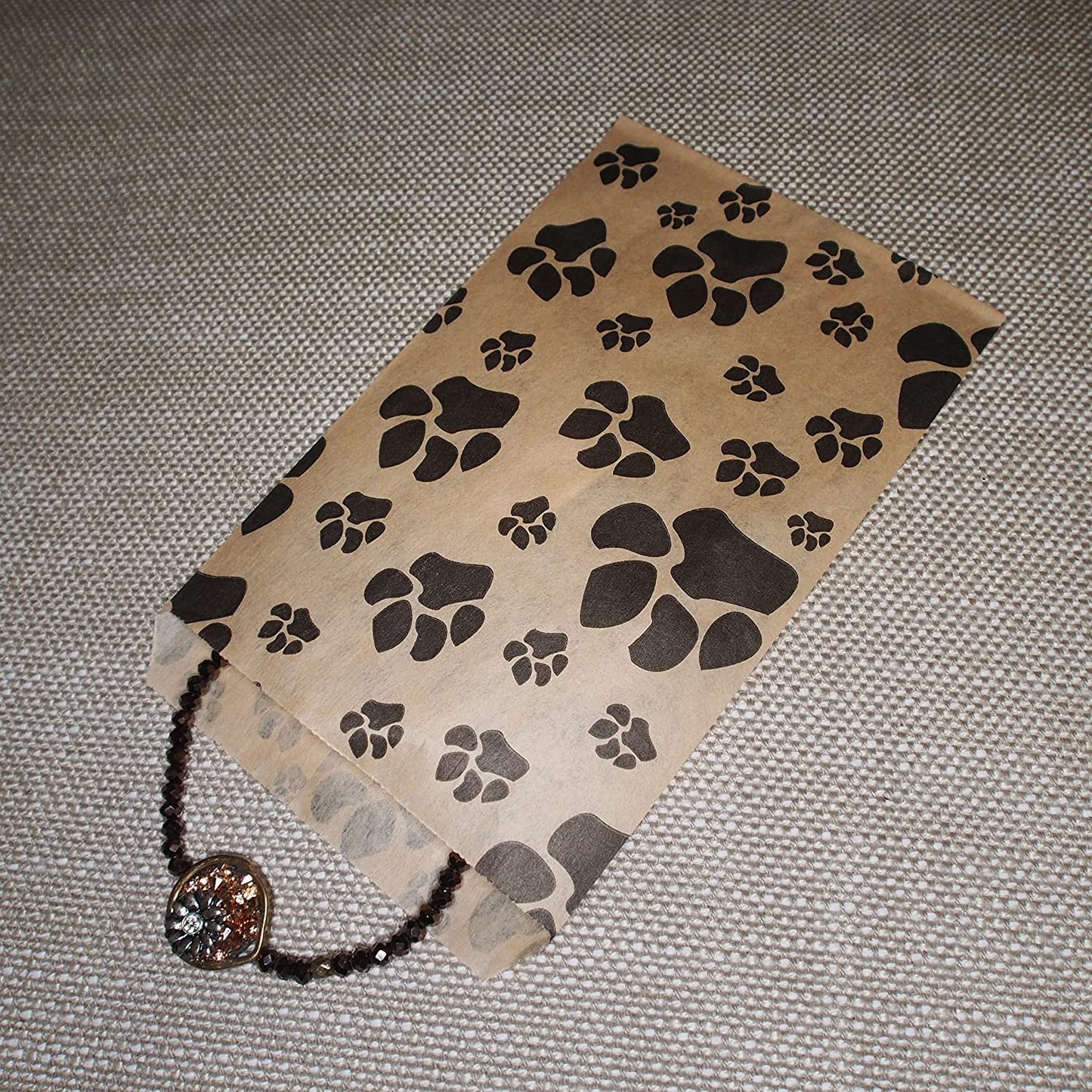 50 White or Brown Bags of Our Decorative Flat Paper Gift Bags - Paw-Print Pattern for Sales/Treats/Parties Cookies/Gifts.