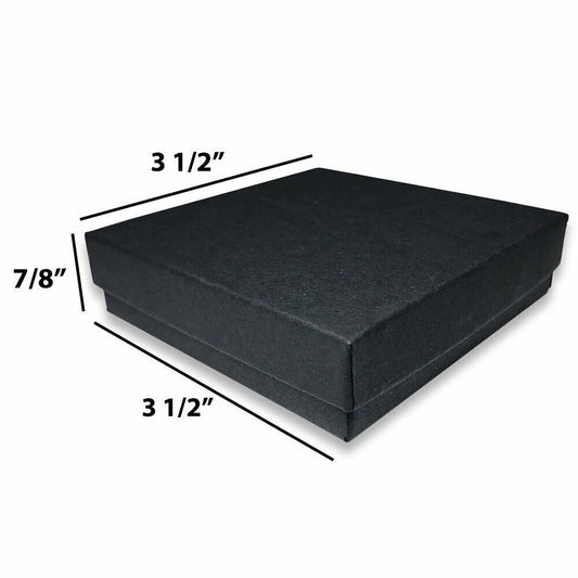 25 Qty - Matte Black-Kraft Cotton Filled Gift Boxes - Size 3 1/2" x 3 1/2" x 7/8" - USA Made - Sales/Gifts/Storage - N'icePackaging