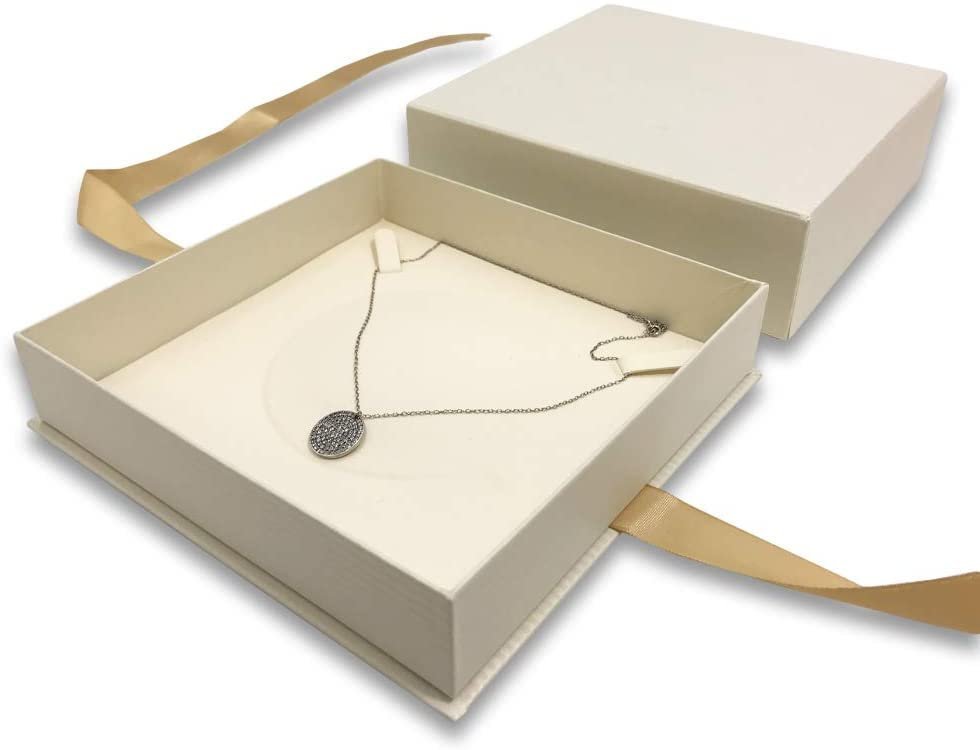 1 Qty - Deluxe Honey-Cream Elagant Ribbon Pre-Wrapped Necklace Jewelry Box - For sales/gifts/display/storage