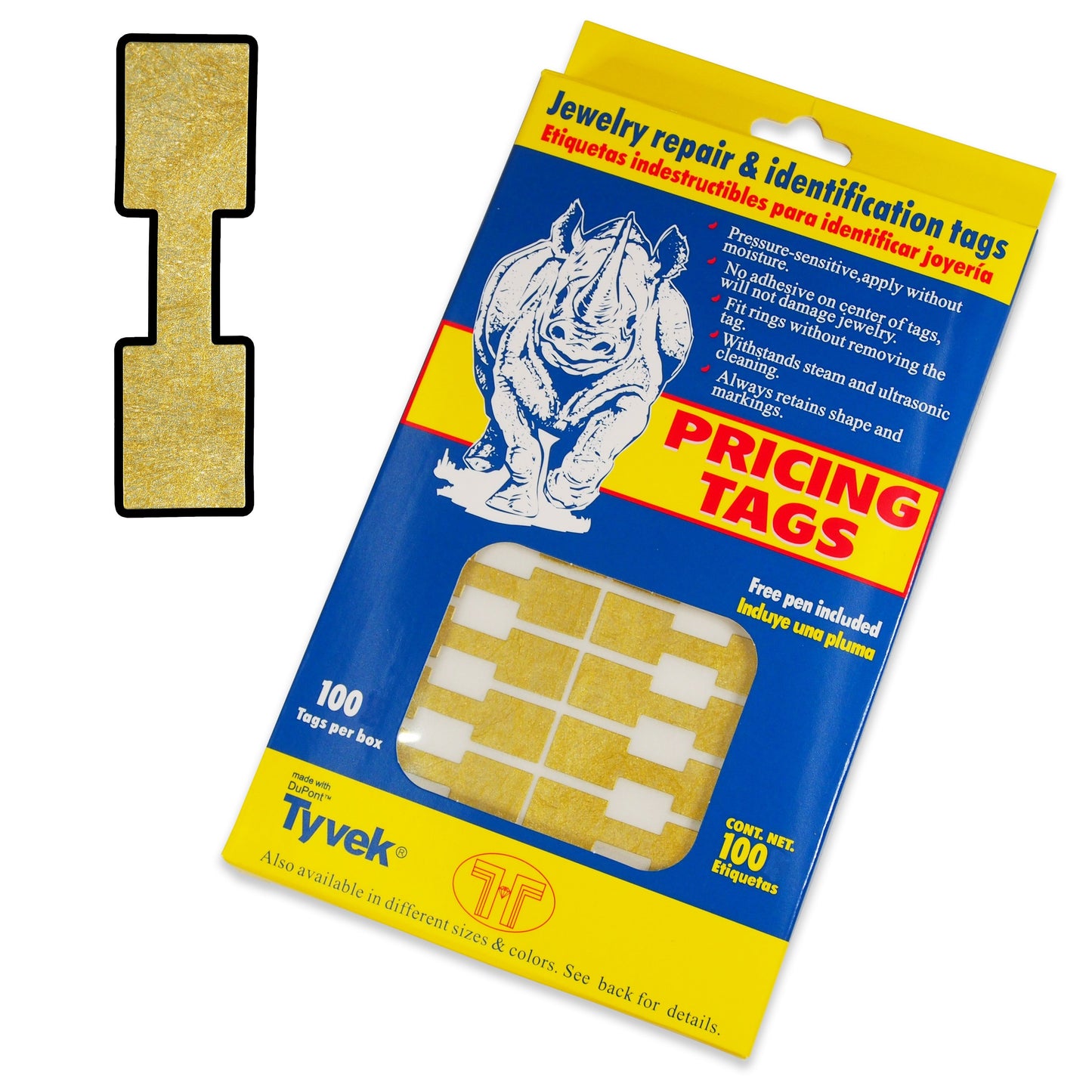 100 Qty - Tyvek dumbbell Jewelry Price Tags for pricing and identification.