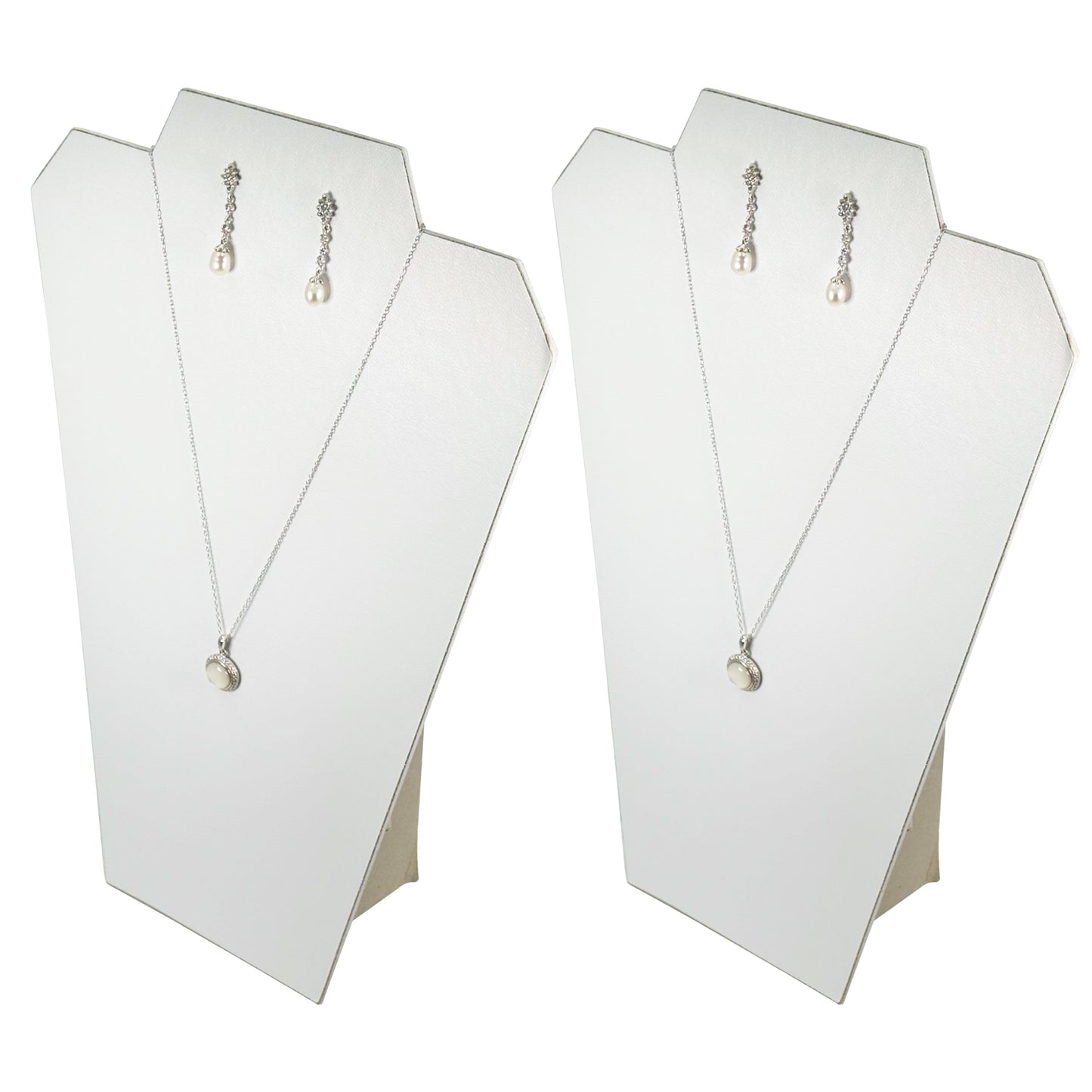 10-Pack White Leatherette Value Series Necklace Display Stand with Easel