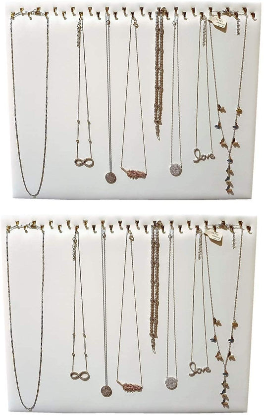 14.5" x 12"H White Leatherette Necklace Display pad with 29 Hooks and a self Standing Easel