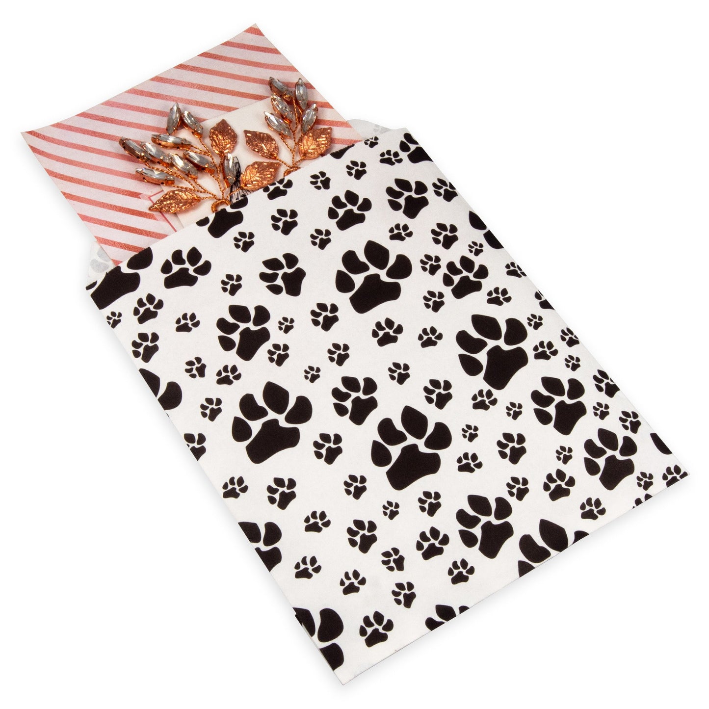 100 White or Brown Bags/Pack of our Decorative Flat Paper Gift Bags - Paw-Print Pattern for Sales/Treats/Parties Cookies/Gifts