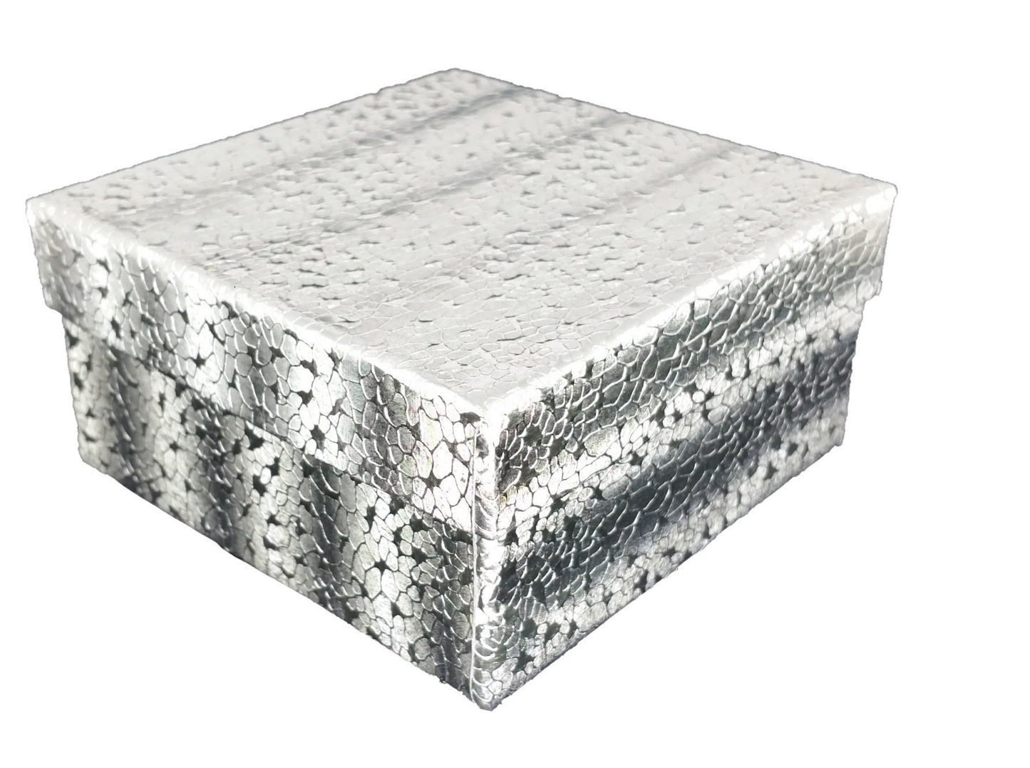 N'icePackaging – Imported Silver Textured Cotton Filled Gift Boxes - for Large Bangles/Watches/Large Bracelets - 3 3/4" x 3 3/4" x 2"