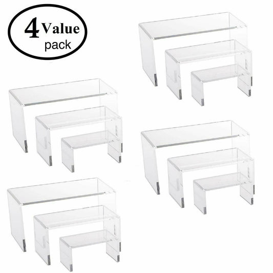 4 Set, 3 Piece Acrylic Riser Set (Medium Rectangle - 12 Pieces)