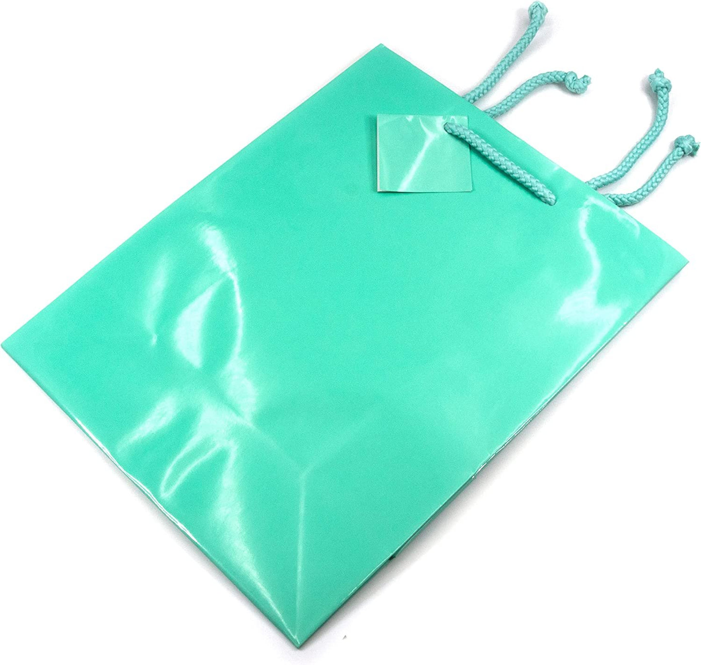 N’icePackaging – 10 Qty – Glossy Teal-Blue Paper Tote Gift Bags (4in x 2.75in x 4.5in) – For Birthdays/Holidays/Parties/Gifts/Sales/Showers/Special Occasions – 4 Sizes