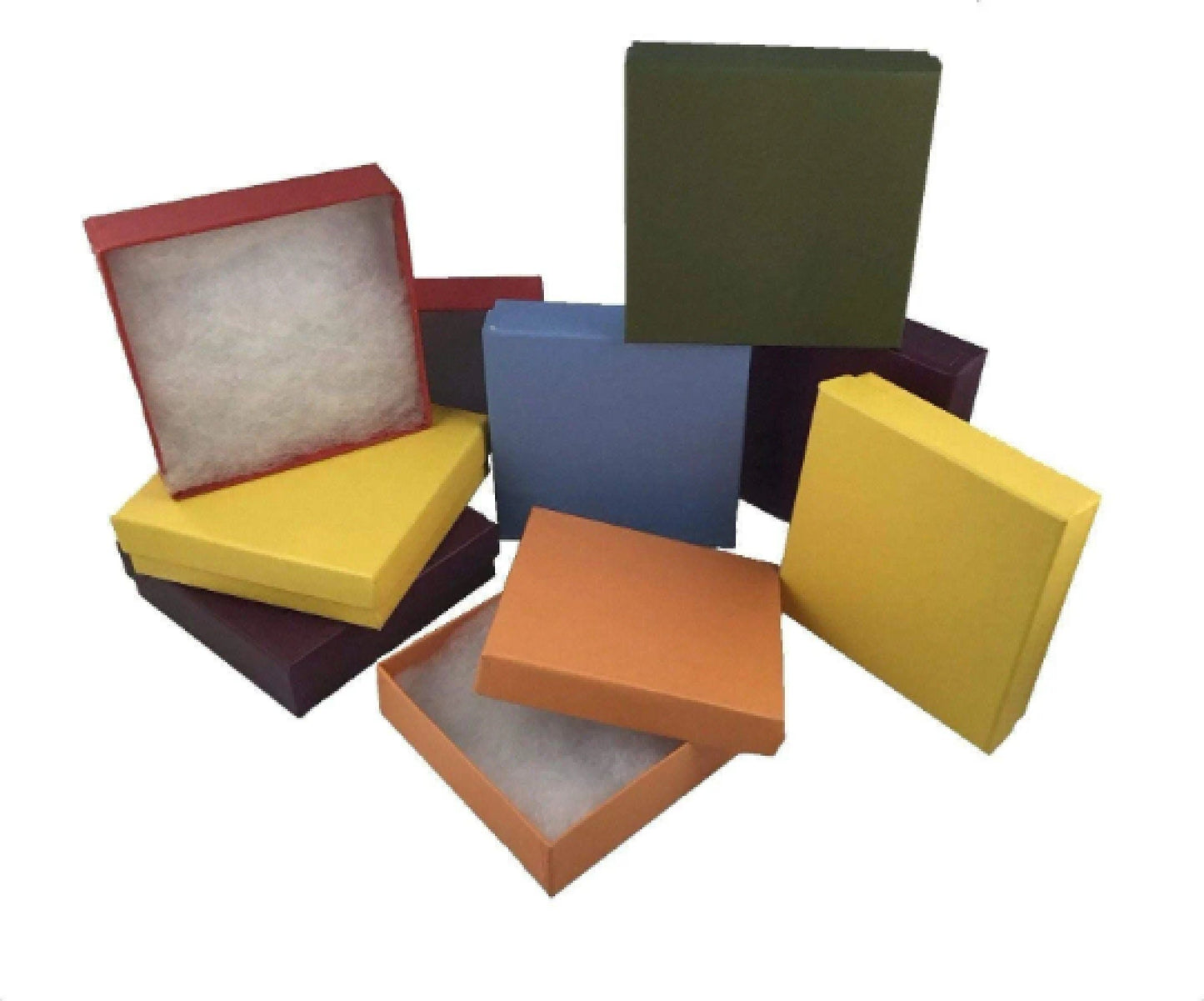 N'icePackaging - 100 Qty Assorted Matte Colors Imported Cotton Filled Boxes - for Bangles/Bracelets/ Watches/Earrings - 3 1/2" x 3 1/2" x 1"