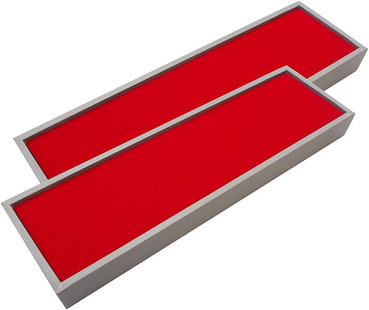 N'icePackaging 2 Qty Deluxe Scarlet Red 16 Slot Bangle Foam Insert with Seal-Grey Leatherette Display Tray - Showcase/Travel/Jewelry Cases - 6 Colors - Standard Size 15" x 4.5" x 1.5"