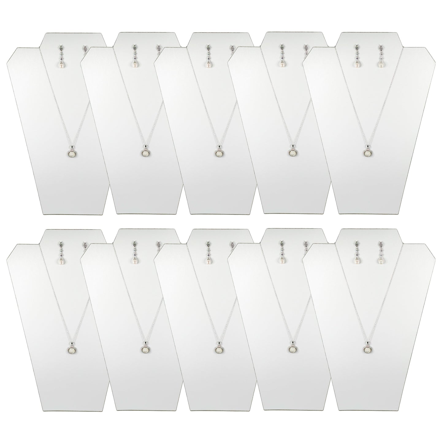 N'icePackaging - 10 Qty - Value Series 2-Notch White Leatherette Necklace Display Stand with Easel