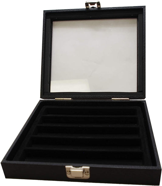 N'icePackaging 2 Qty Black Leatherette Jewelry Display Cases Bucle Closed 2" Deep w/Glass-Top w/ 5 Compartment Tray Insert