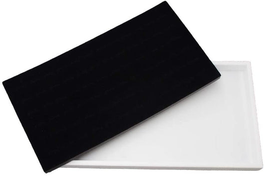 N'icePackaging 1 Qty White Plastic Jewelry Tray w/Midnight Black 72 Ct Ring Foam Insert Companion - Full Size 14.75 x 8.38 x1