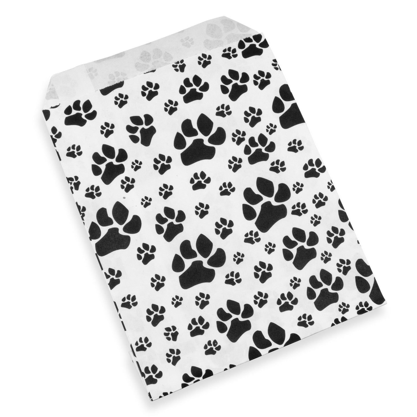 100 White or Brown Bags/Pack of our Decorative Flat Paper Gift Bags - Paw-Print Pattern for Sales/Treats/Parties Cookies/Gifts