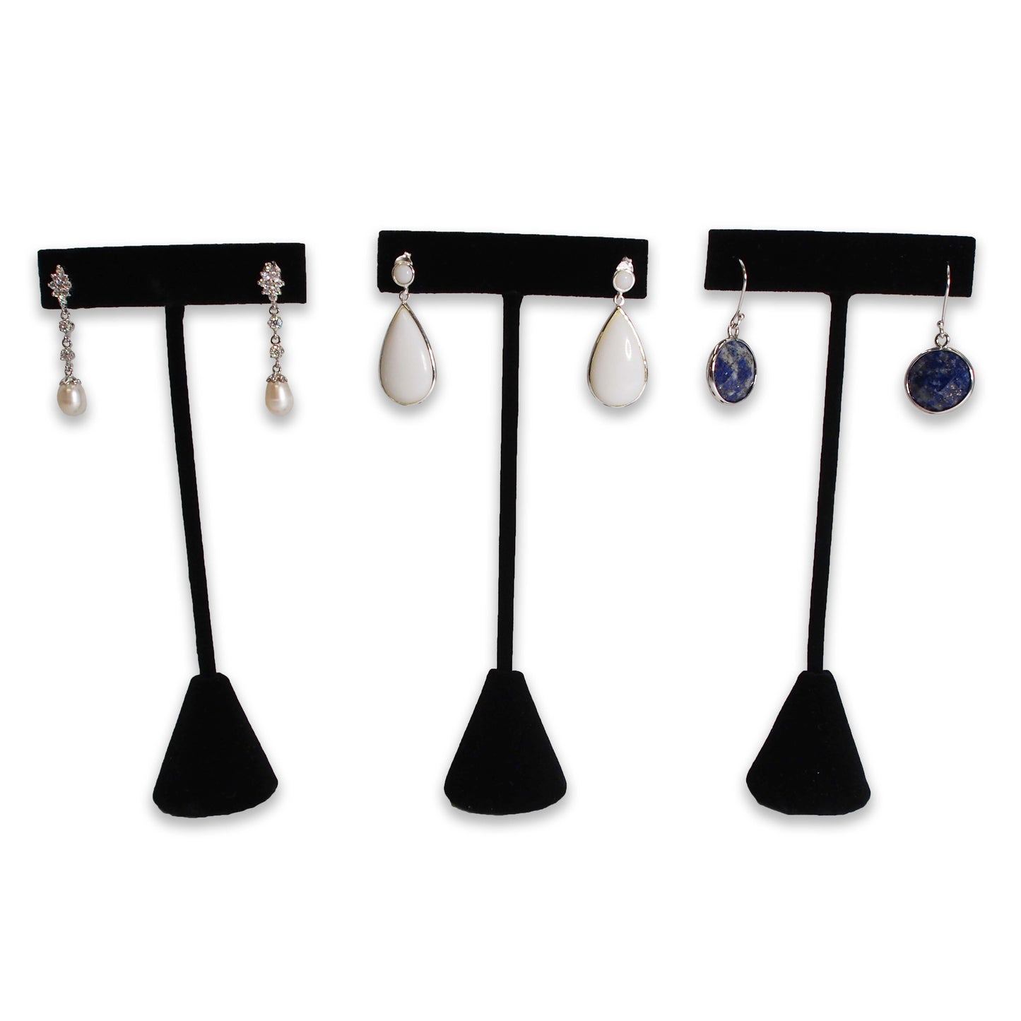 6 Qty Black Velvet 5.75" High Free-Standing Earring T-Stand Display w/ weighted base