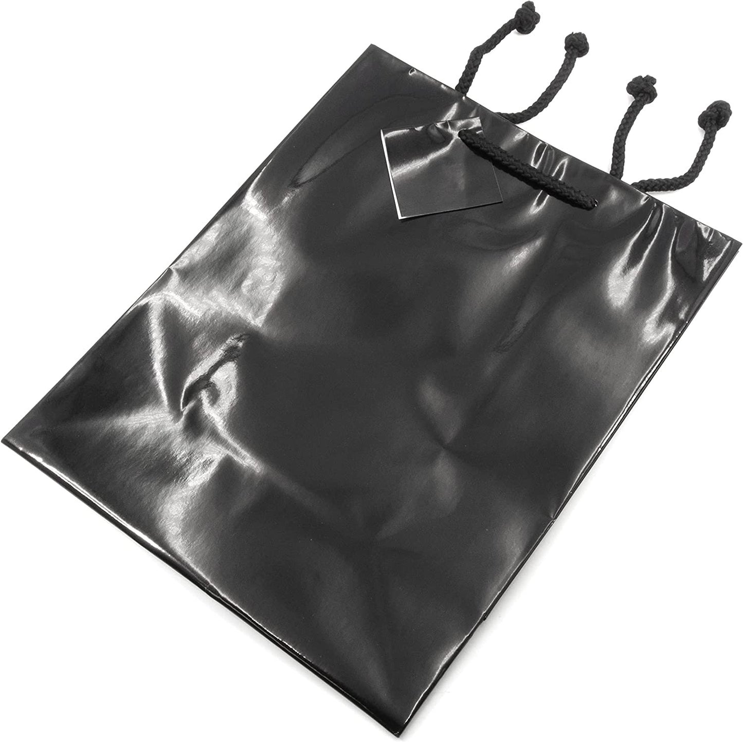 N’icePackaging – 10 Qty – Glossy Black Paper Tote Gift Bags – For Birthdays/Holidays/Parties/Gifts/Sales/Showers/Special Occasions – 4 Sizes