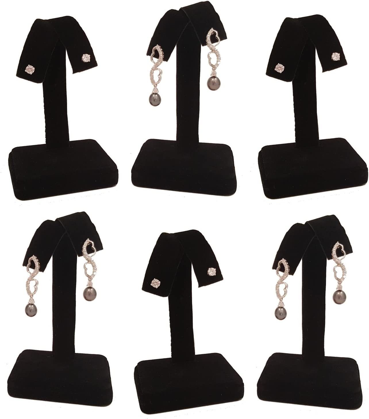 6 Pieces - Black Velvet Earring Tree Display 4.25H Fan-Out Jewelry Holder Stand