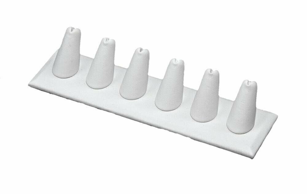 White Faux Leather 6-Ring Short Finger Jewelry Display