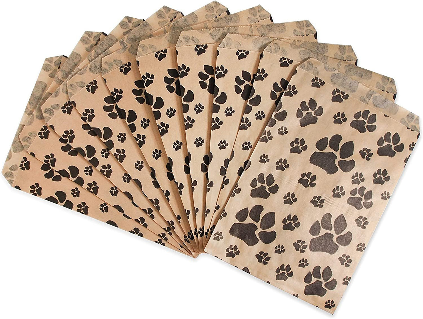 20 White or Brown Bags of our Decorative Flat Paper Gift Bags - Paw-Print Pattern for Sales/Treats/Parties Cookies/Gifts