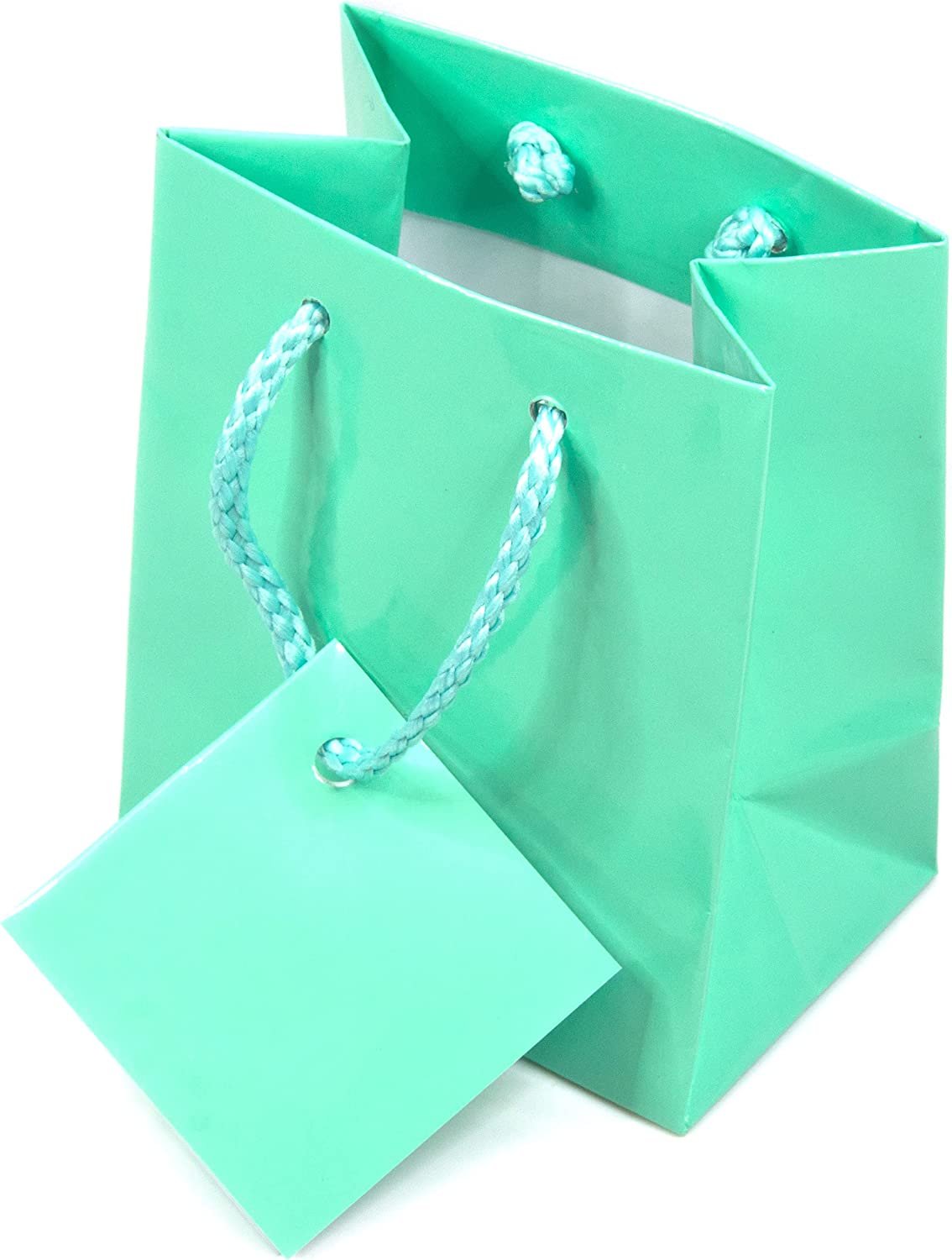 N’icePackaging – 10 Qty – Glossy Teal-Blue Paper Tote Gift Bags (4in x 2.75in x 4.5in) – For Birthdays/Holidays/Parties/Gifts/Sales/Showers/Special Occasions – 4 Sizes