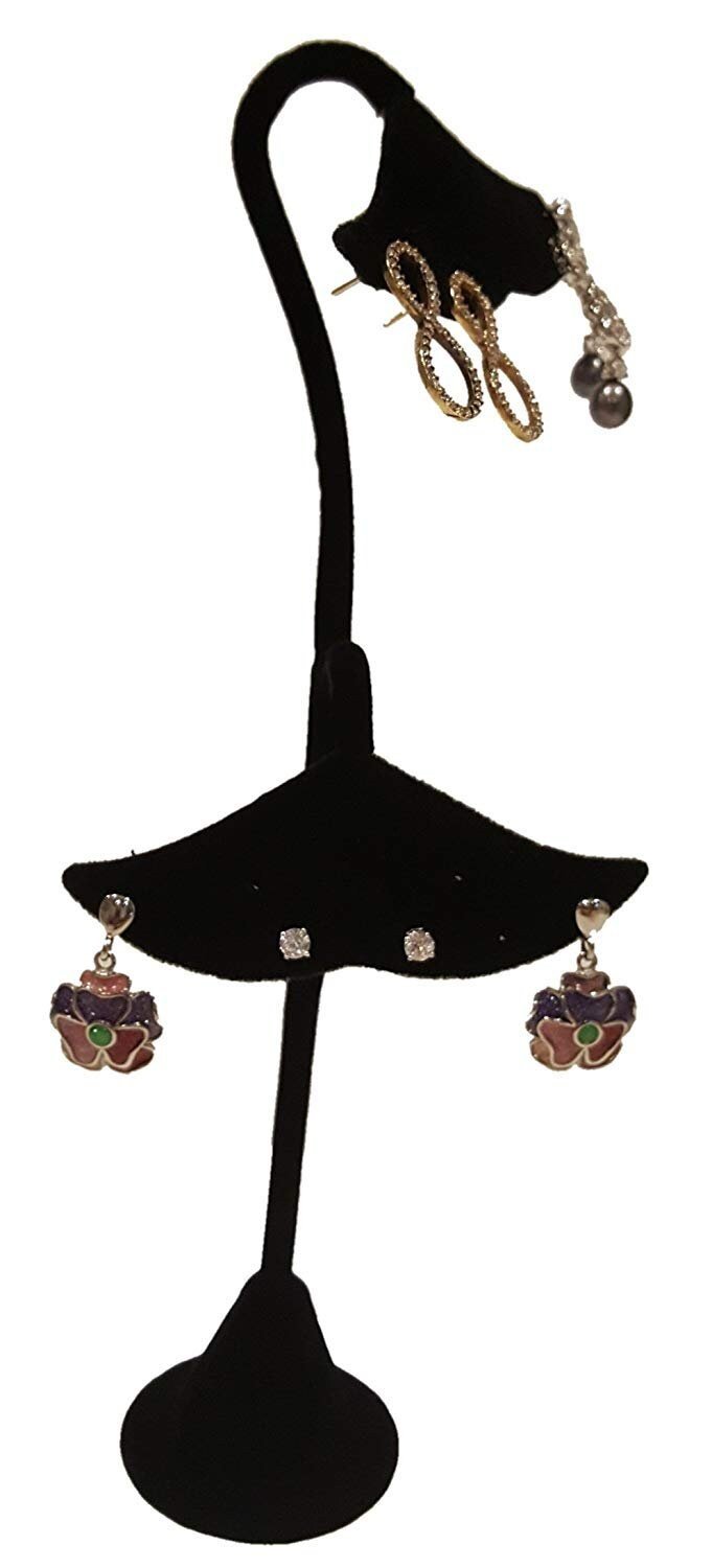 Black Velvet Multi-Pair Earring Display Stand, Showcase Display Stand for up to 8 Pairs of Earrings