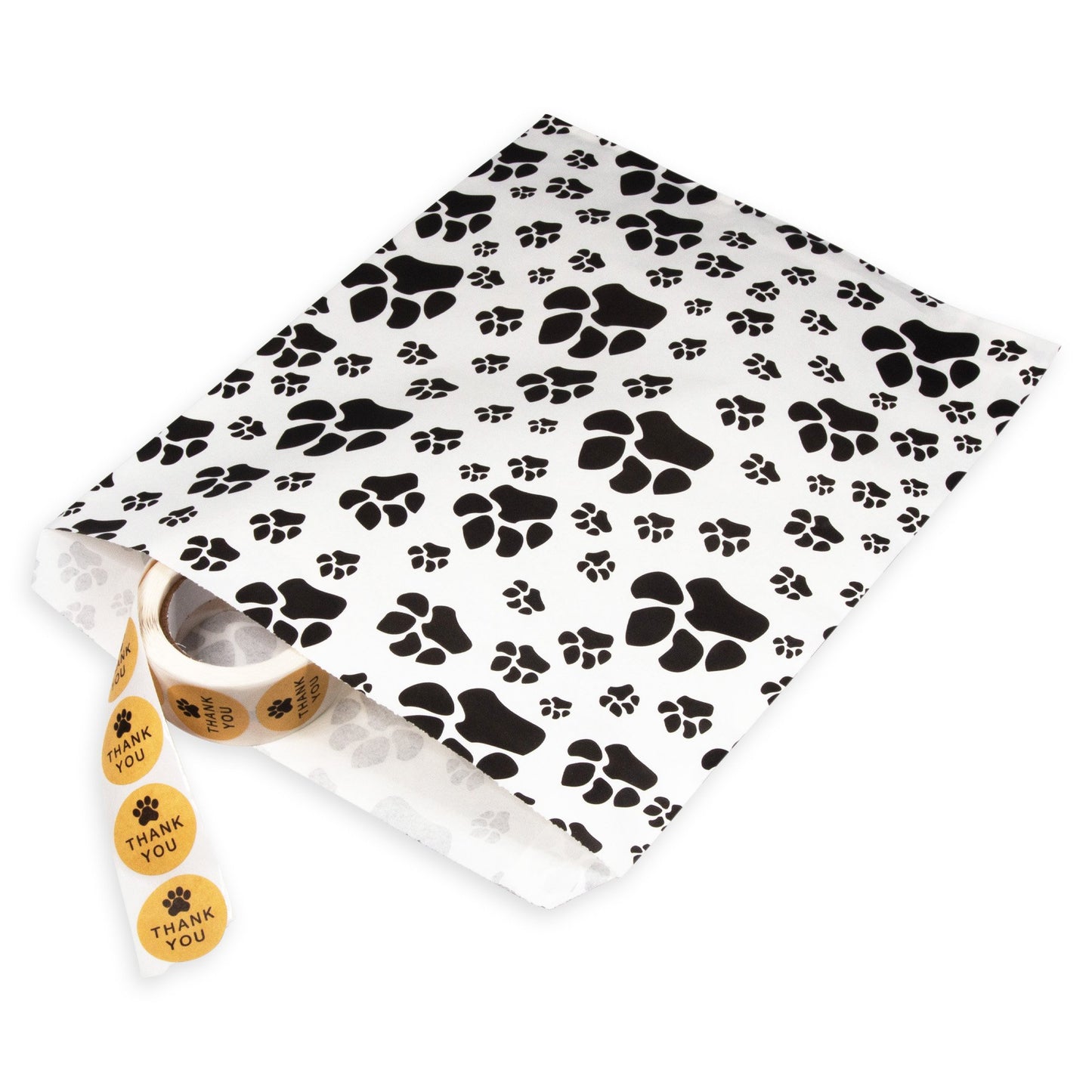 100 White or Brown Bags/Pack of our Decorative Flat Paper Gift Bags - Paw-Print Pattern for Sales/Treats/Parties Cookies/Gifts