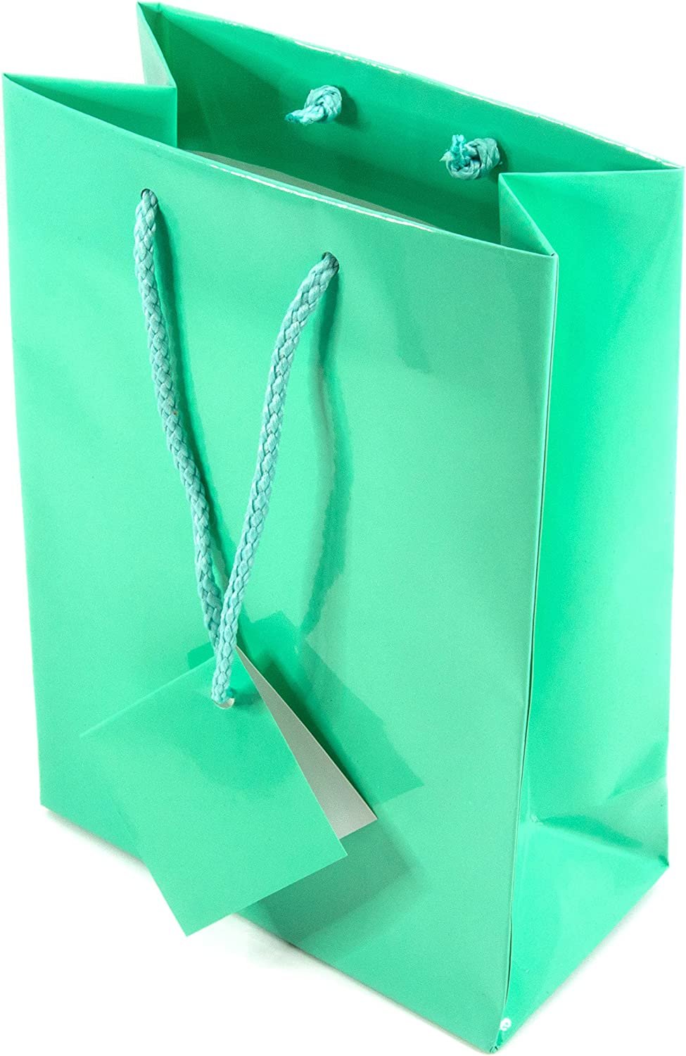 N’icePackaging – 10 Qty – Glossy Teal-Blue Paper Tote Gift Bags (4in x 2.75in x 4.5in) – For Birthdays/Holidays/Parties/Gifts/Sales/Showers/Special Occasions – 4 Sizes