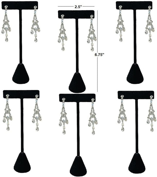 6 Qty Black Velvet 6.75" High Free-Standing Earring T-Stand Display w/ weighted base