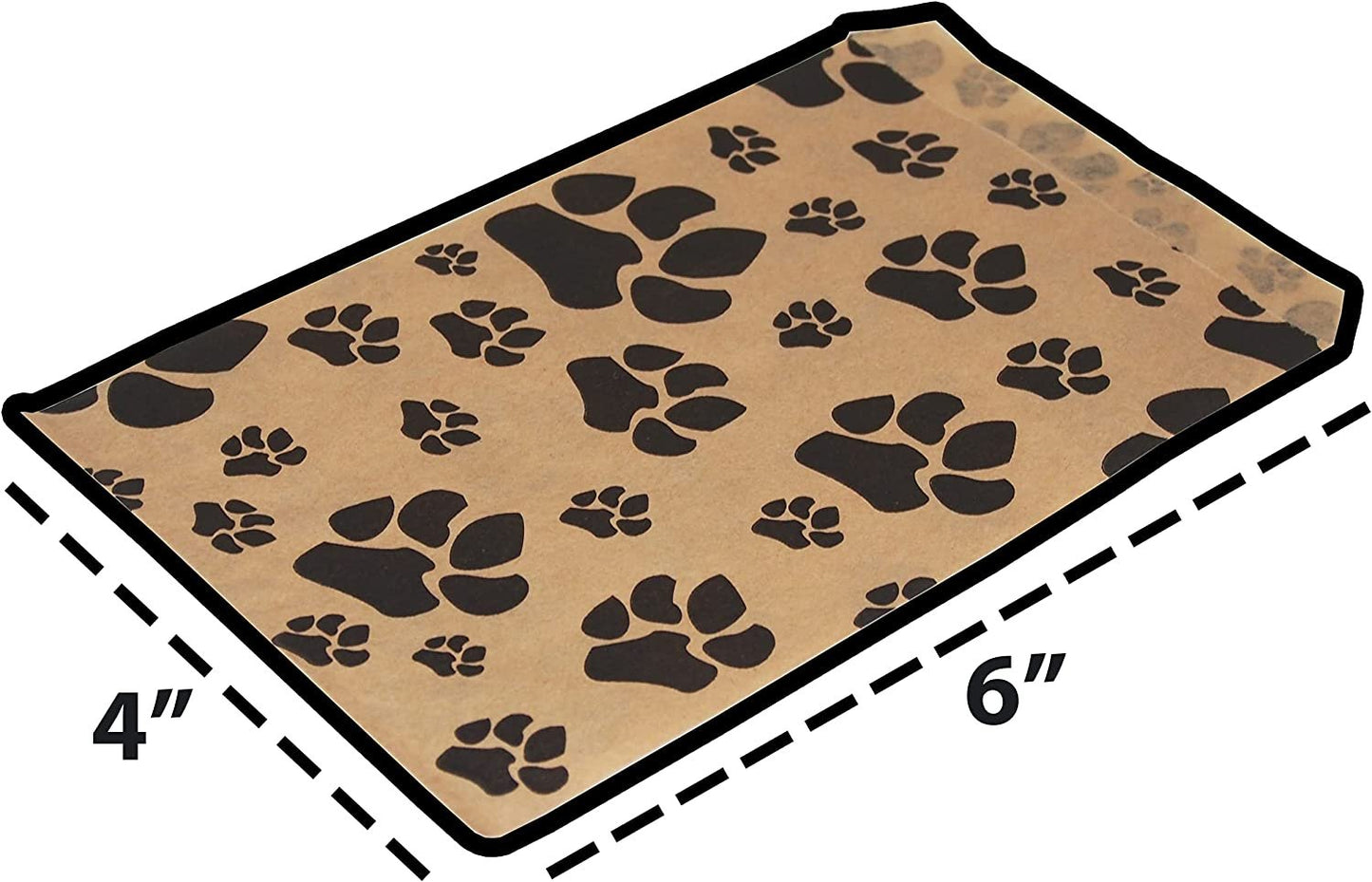 50 White or Brown Bags of Our Decorative Flat Paper Gift Bags - Paw-Print Pattern for Sales/Treats/Parties Cookies/Gifts.