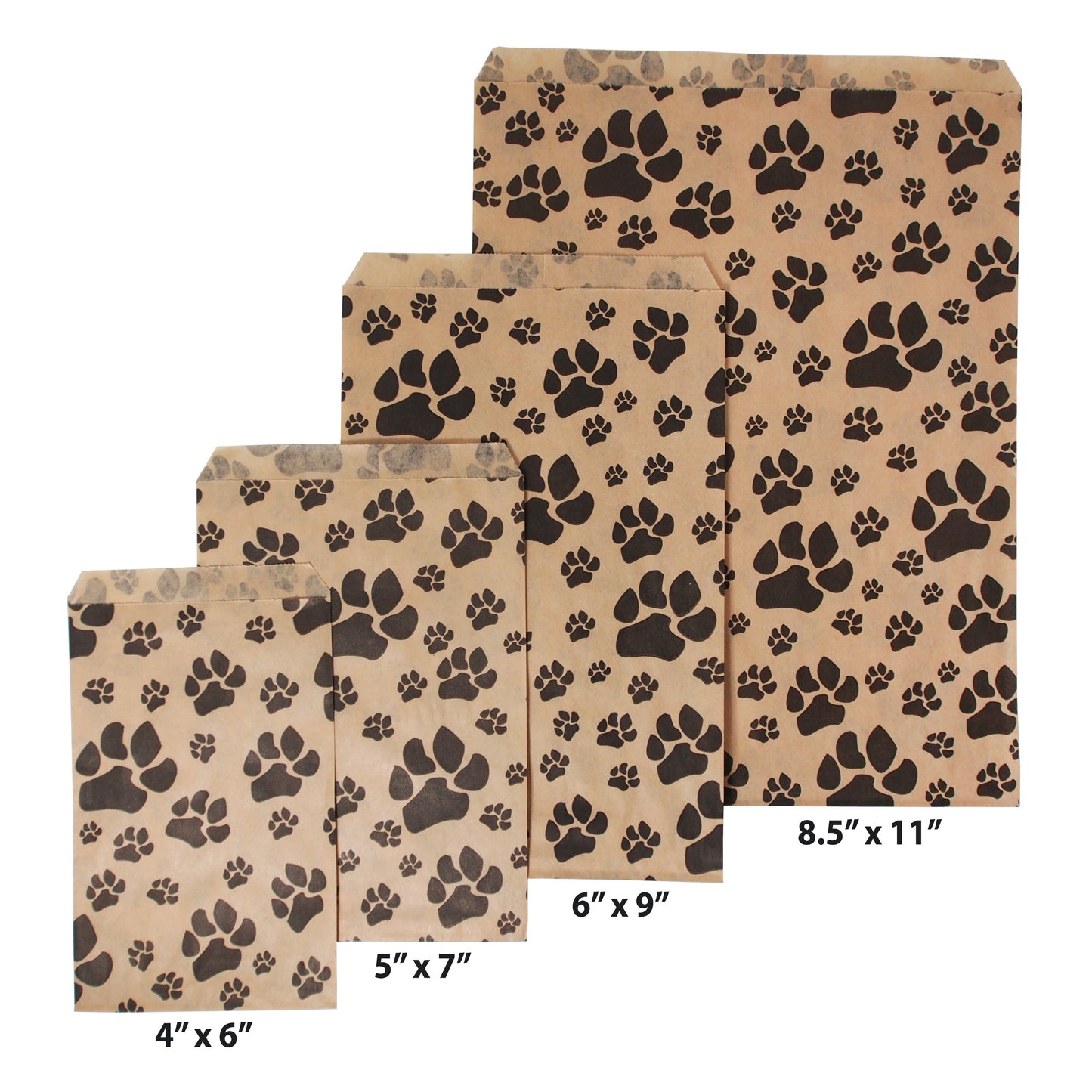 200 White or Brown Bags/Pack of our Decorative Flat Paper Gift Bags - Paw-Print Pattern for Sales/Treats/Parties Cookies/Gifts