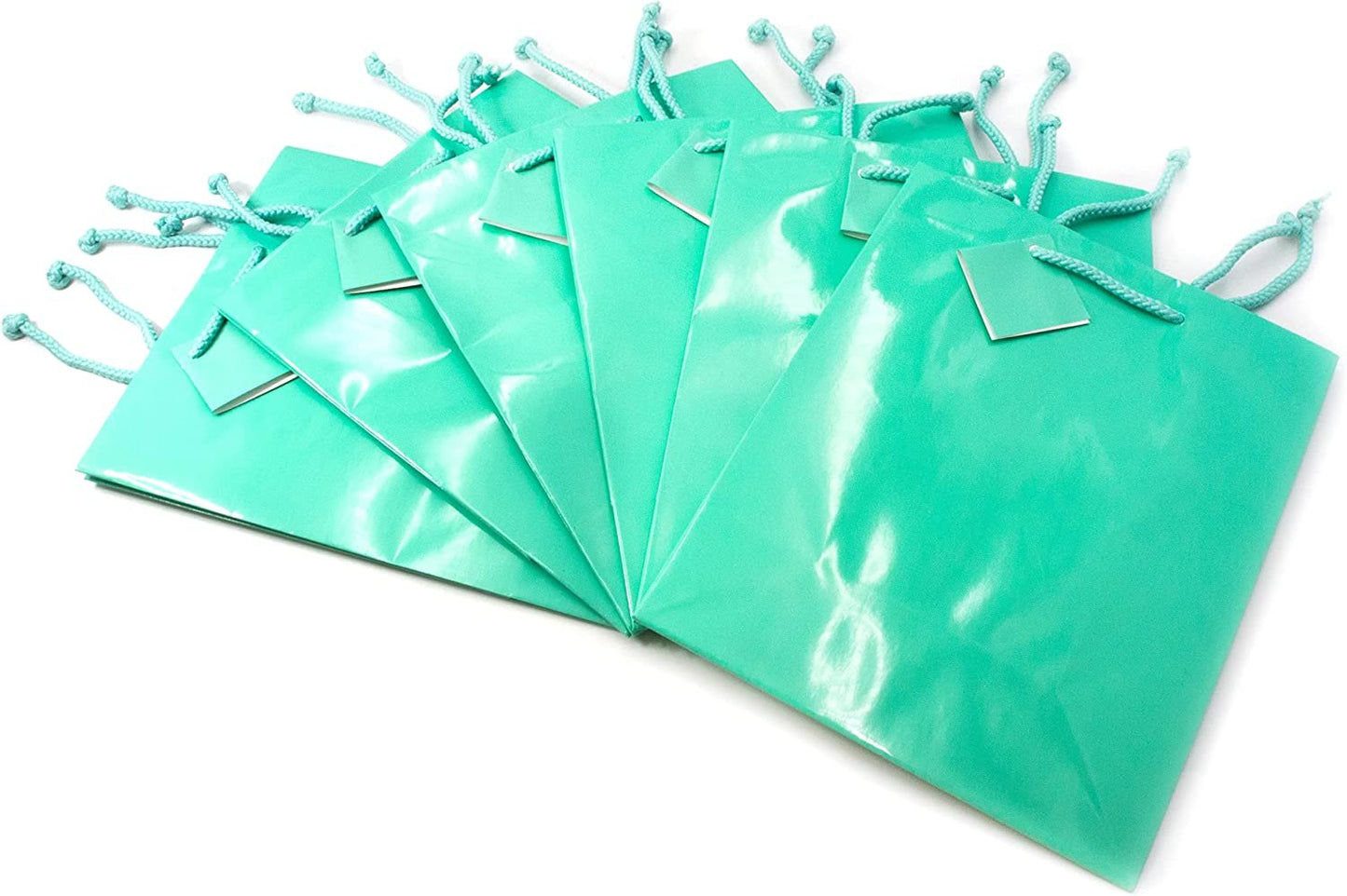 N’icePackaging – 10 Qty – Glossy Teal-Blue Paper Tote Gift Bags (4in x 2.75in x 4.5in) – For Birthdays/Holidays/Parties/Gifts/Sales/Showers/Special Occasions – 4 Sizes