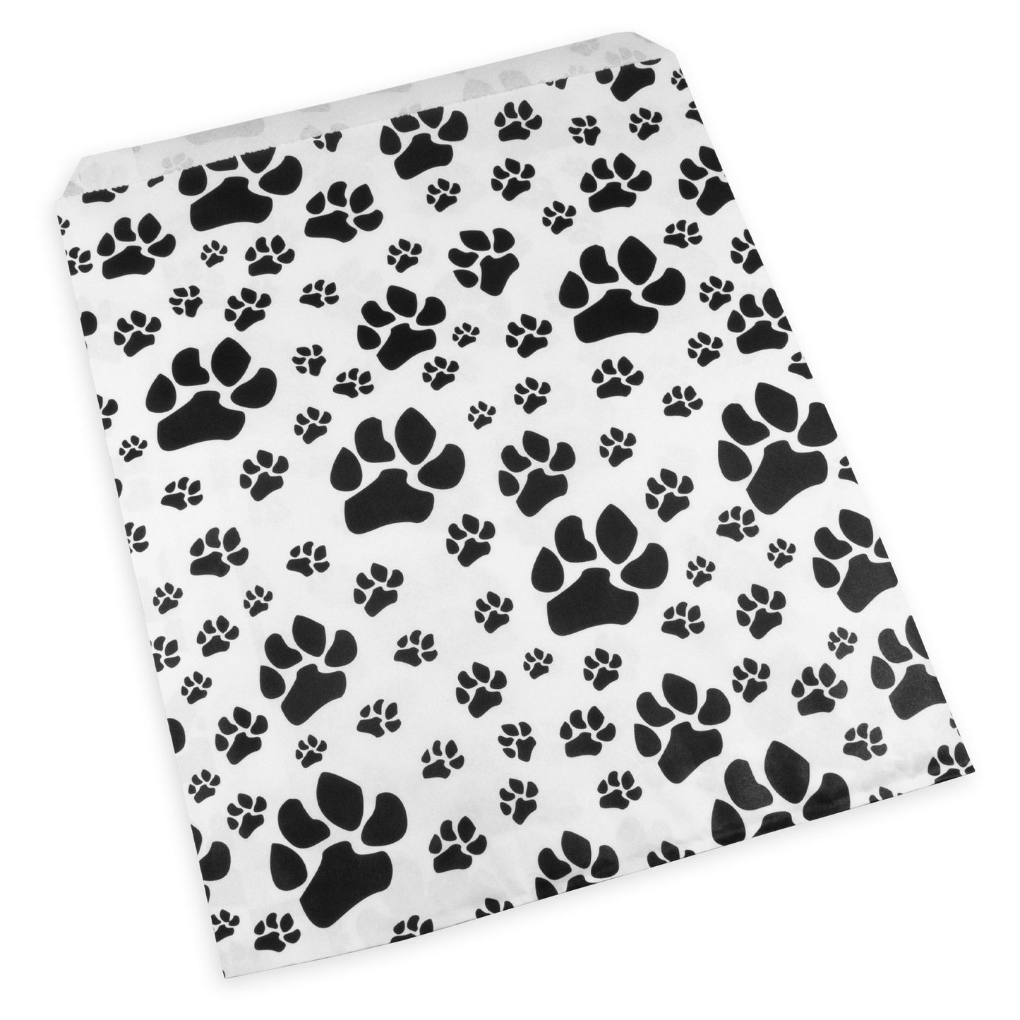 100 Quantity 8.5” x 11” Flat White Paper with Paw Patterns Decorative Bags - for Sales Merchandise/Candy/Cookies/Party Favors/Pens/Gifts.