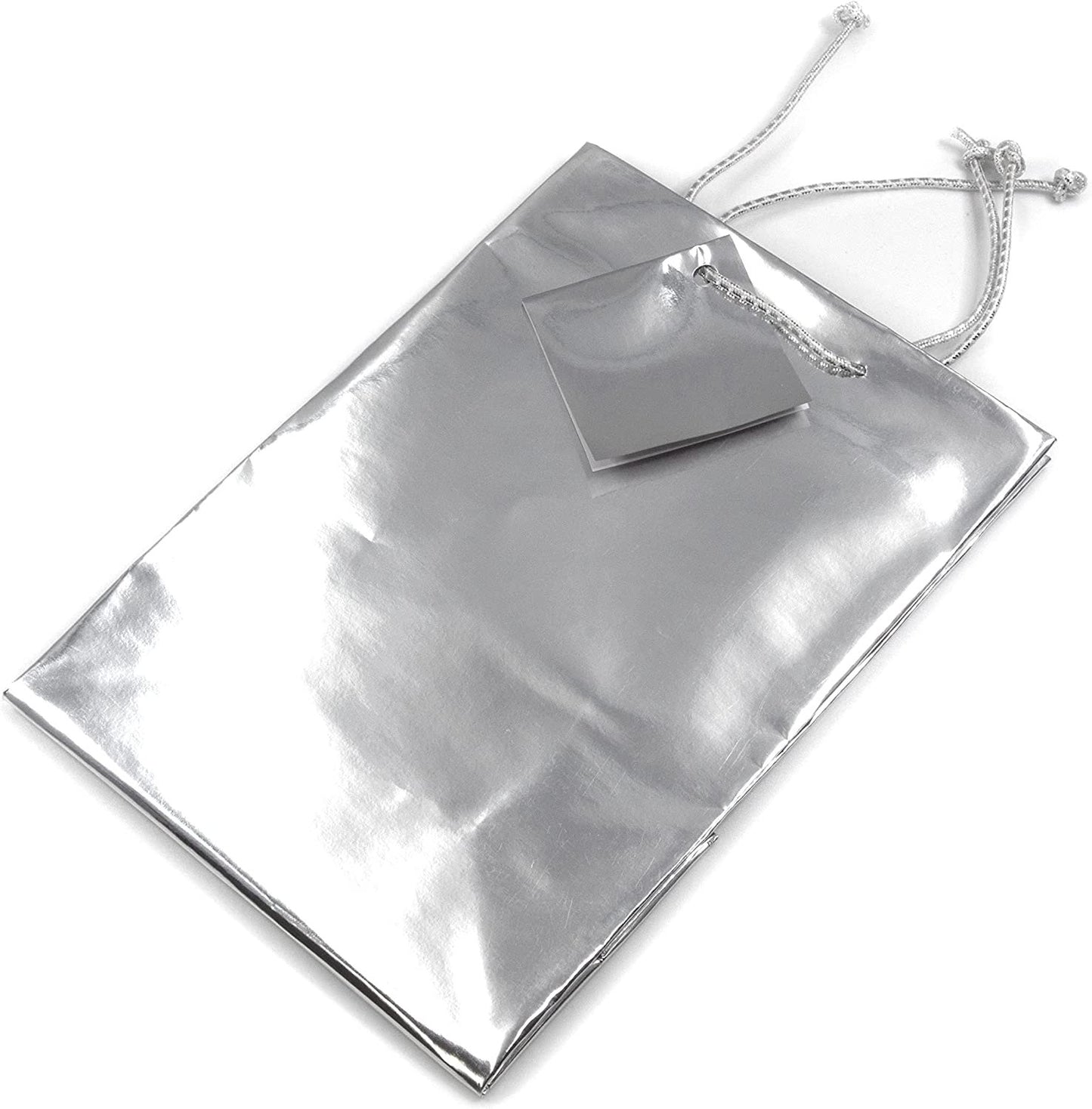 N’icePackaging – 10 Qty – Glossy Silver Metallic Paper Tote Gift Bags – For Birthdays/Holidays/Parties/Gifts/Sales/Showers/Special Occasions – 4 Sizes