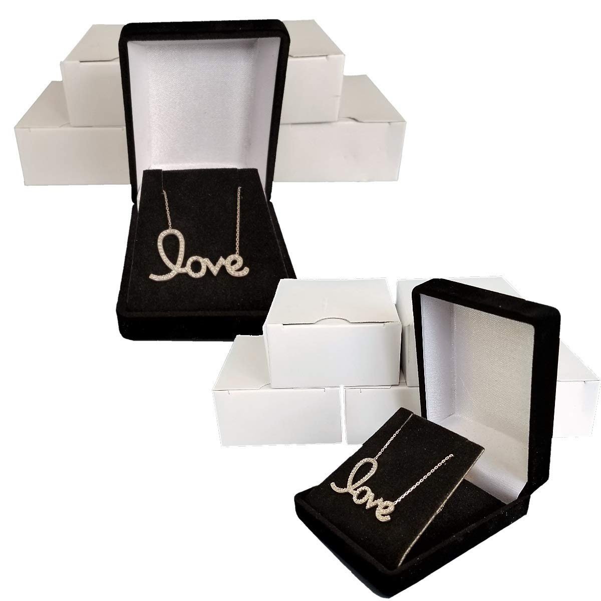 5 Black Elegant Flocked Velour Necklace Pendant Gift Boxes Jewelry Displays and Boxes