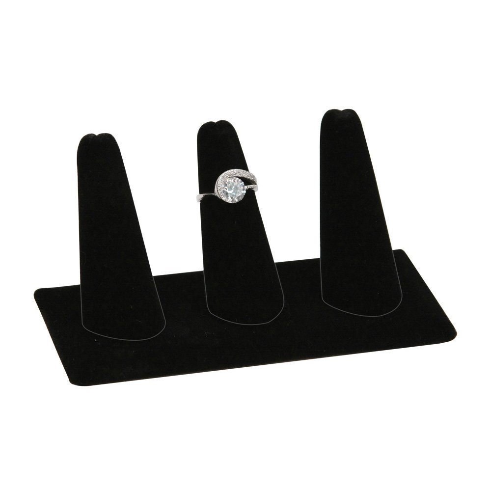 2-Pack Black Velvet, Triple Finger (5"x2"x2.25"H) Showcase Finger Ring Display Finger Multi-Ring Jewelry Stand