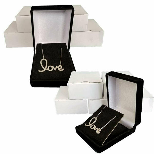 2 Black Elegant Flocked Velour Necklace Pendant Gift Boxes Jewelry Displays