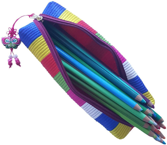 Crimson Red Asian Motif Zippered Pencil case Makeup holder Promotional cases 7.5" x 2.38" x 1.38"H