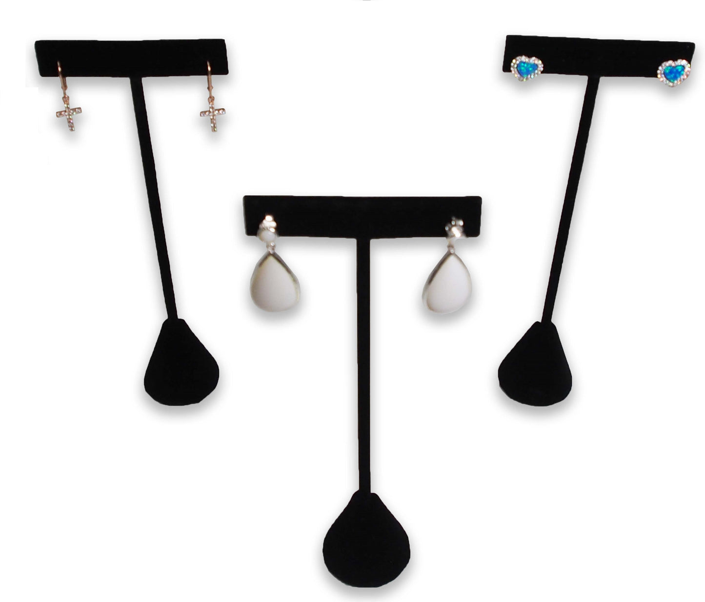 6 Qty Black Velvet 6.75" High Free-Standing Earring T-Stand Display w/ weighted base