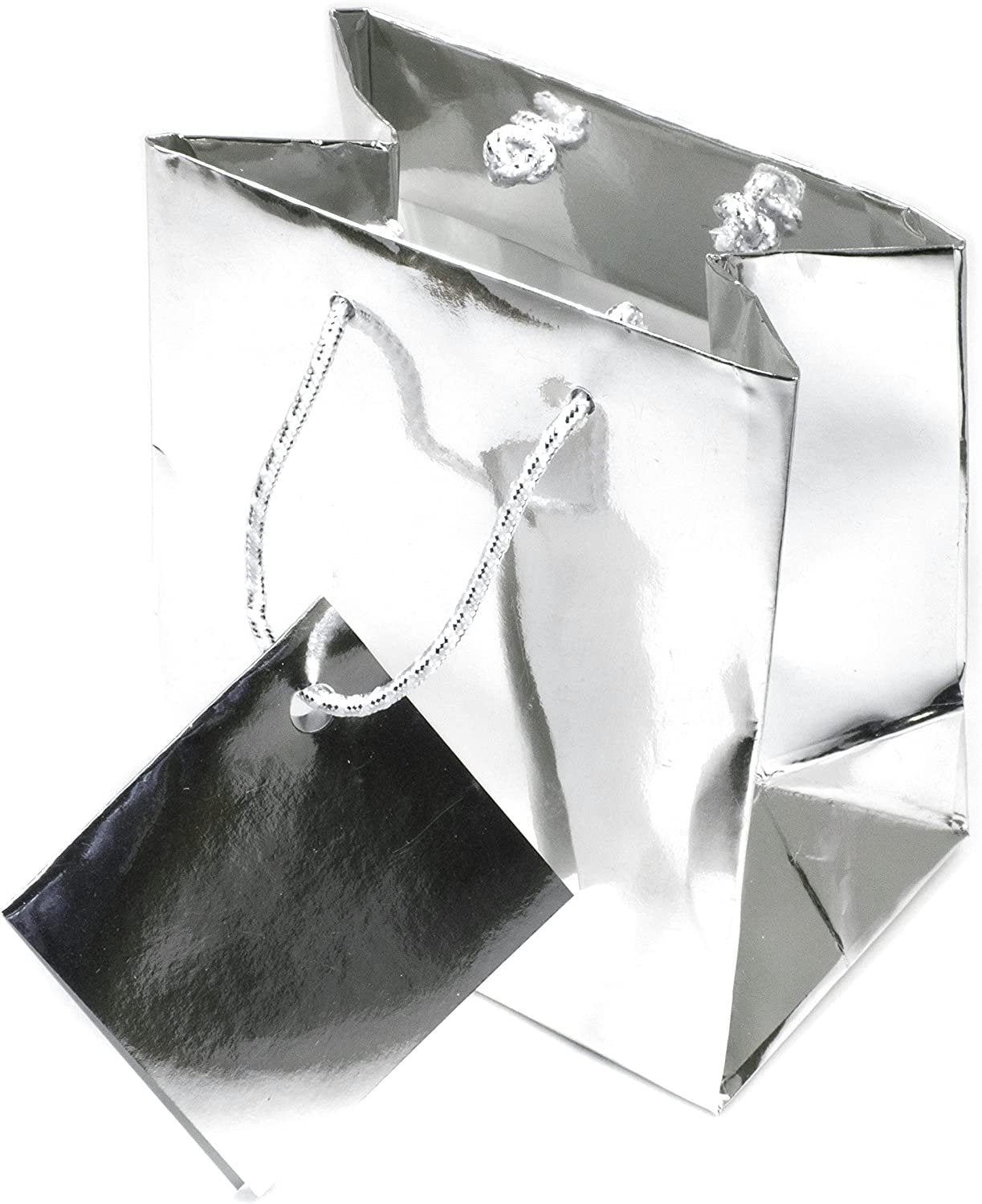 N’icePackaging – 10 Qty – Glossy Silver Metallic Paper Tote Gift Bags – For Birthdays/Holidays/Parties/Gifts/Sales/Showers/Special Occasions – 4 Sizes