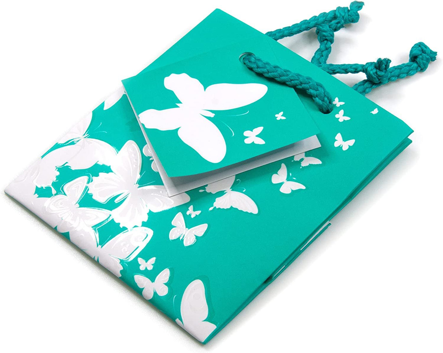 N’icePackaging – 10 Qty – Teal-Green w/White Butterfly Print Paper Tote Gift Bags – For Birthdays/Holidays/Parties/Gifts/Sales/Showers/Special Occasions – 4 Sizes