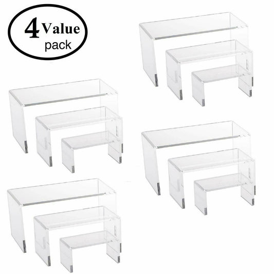 4 Sets, 3 Piece Acrylic Riser Set (Small Rectangle - 12 Pieces)