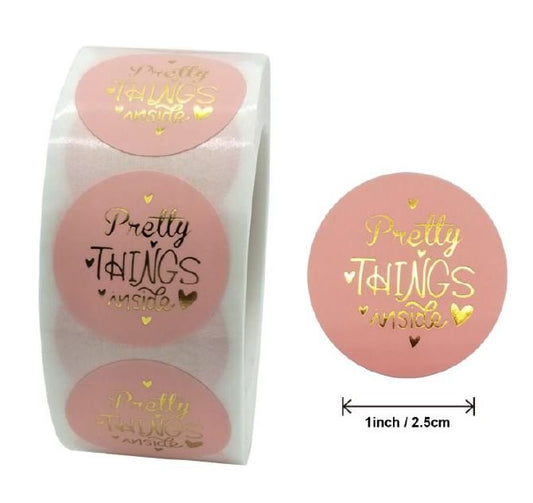 N’icePackaging – 500 Qty – 1 inch – Peach w/Gold Print - Pretty Things Inside Stickers/Sealers – Self-Adhesive – for Decoration/Gifts/Parties/Envelopes/Wrapping/Cards