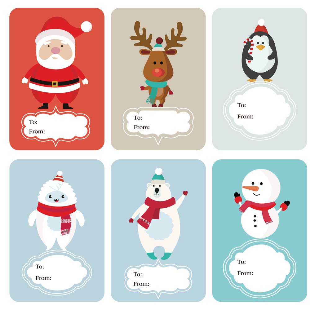 N’icePackaging – 500 Qty – 3x2 inch Assorted (6 Styles) Christmas Stickers/Gift Labels – Self-Adhesive – for Decoration/Gifts/Parties/Envelopes/Wrapping/Cards (X-Mas Characters)